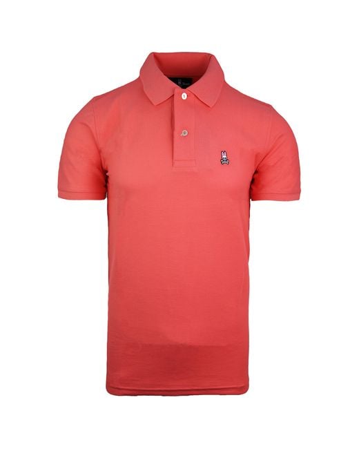 Psycho Bunny Red Classic Polo Short Sleeve Cotton Top B6K001B1Pc Coral for men