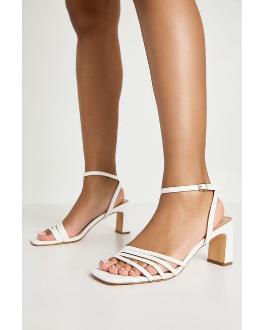 Boohoo White Low Block Asymmetric Strappy Heels