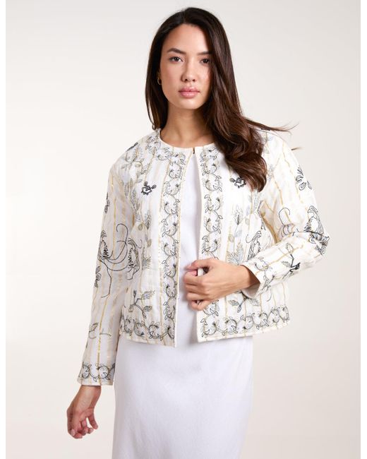 Blue Vanilla White Vanilla Embroidered Quilted Jacket