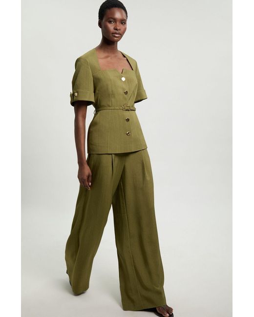 Karen Millen Green Viscose Blend Wide Leg Tailored Trouser