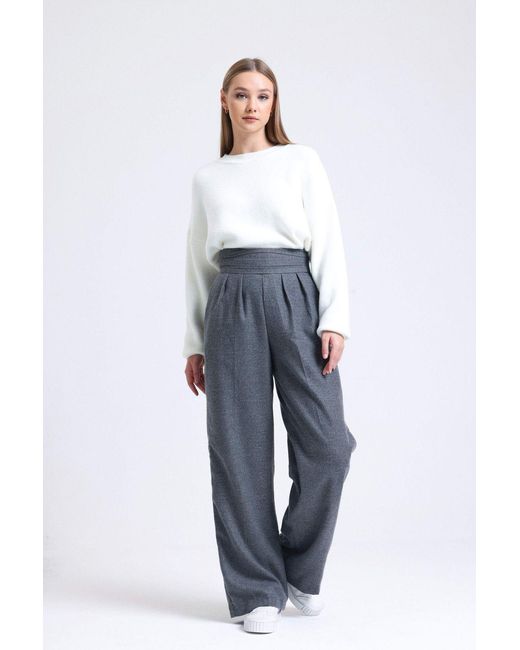 Hiccup Blue High Waist Wide Leg Trousers With A Belt Detail