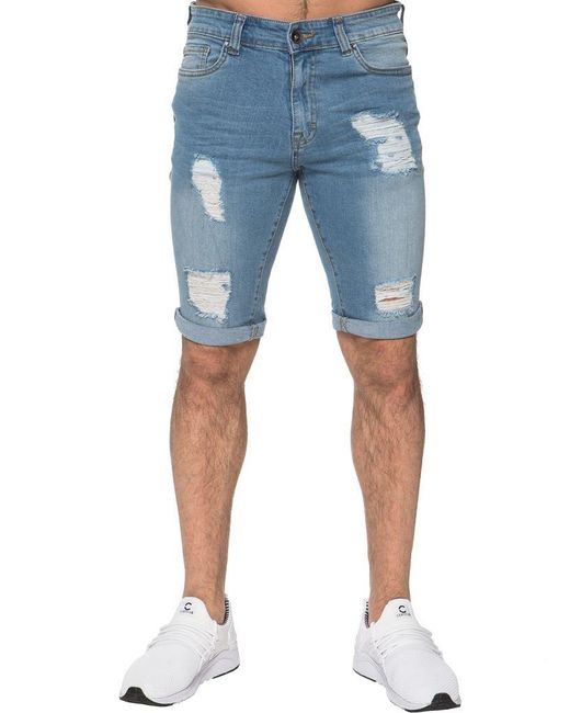 Enzo Blue Ripped Skinny Shorts for men