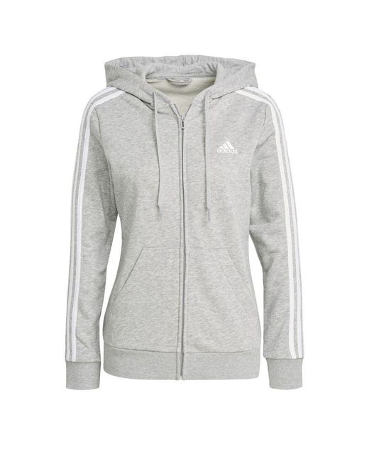 Adidas Gray Essentials French Terry 3-Stripes Full-Zip Hoodie