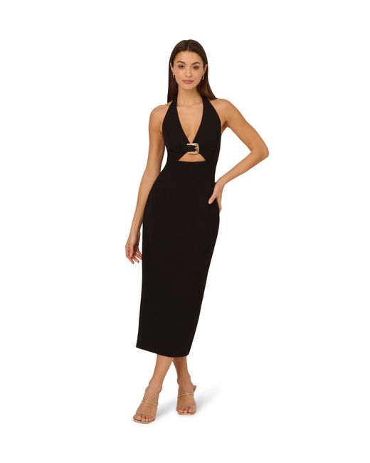 Adrianna Papell Black Knit Crepe Midi Dress