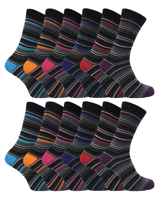 Sock Snob Blue 12 Pair Multipack Cotton Striped Socks for men