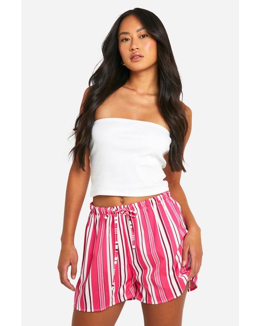 Boohoo Linen Look Textured Stripe Flippy Short