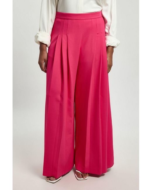 Karen Millen Plus Size Tailored Structured Crepe Pleated Wide Leg Trousers