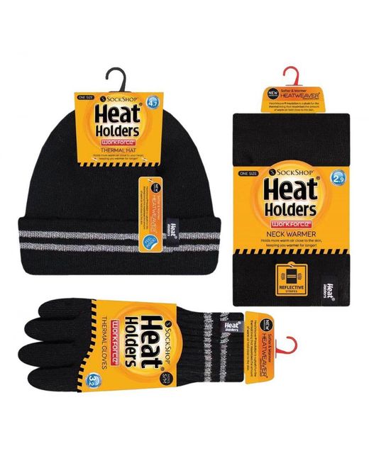 Heat Holders Black Hi Vis Hat, Neck Warmer & Gloves Set for men