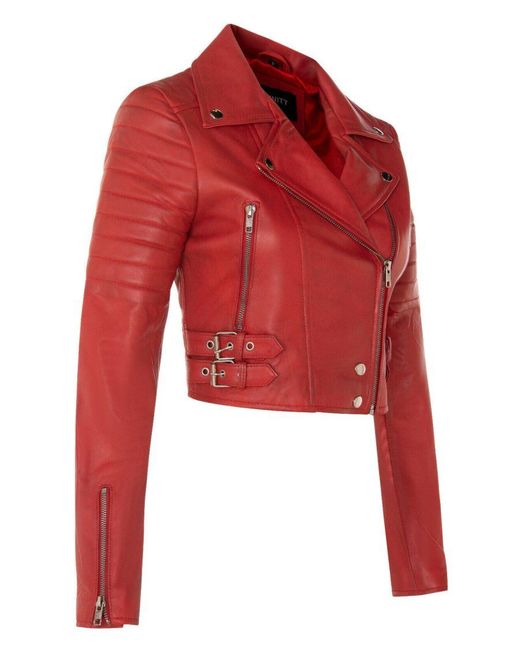 Infinity Leather Red Brando Cropped Jacket-Longtown