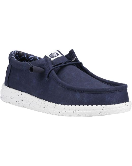 HeyDude Blue Wally Canvas 100% Cotton Boat Shoes for men