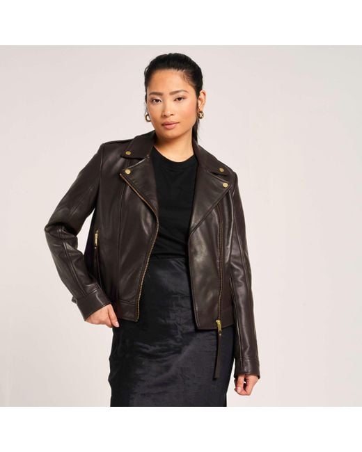 Barney's Originals Black Real Leather Chocolate Biker Jacket With Trims