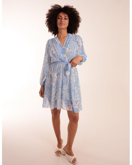 Blue Vanilla Blue Butterfly Floral Wrap Dress