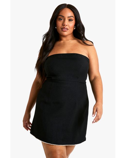 Boohoo Black Plus Pearl Detail Bandeau Skater Dress