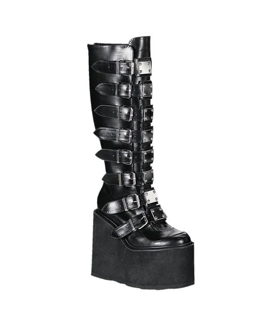 Demonia Black Swing 815 Vegan Knee-High Platform Boots
