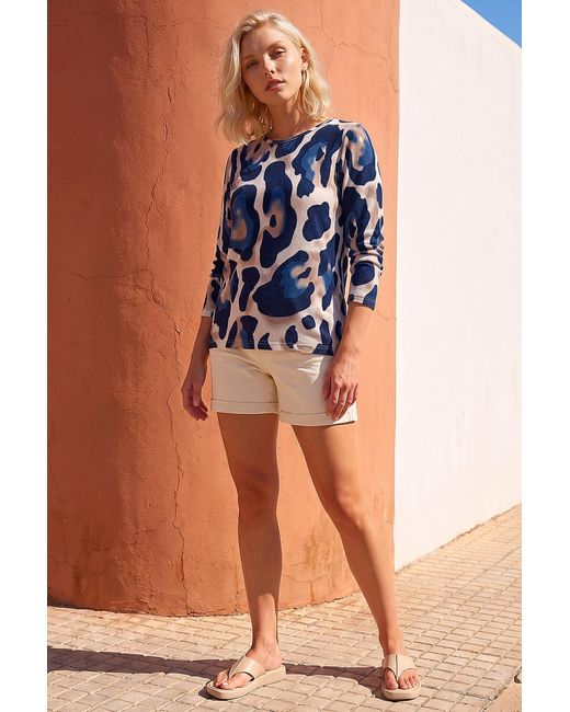 Roman Blue Petite Animal Print Top