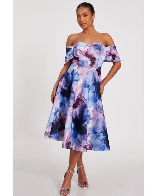 Quiz Blue Petite Floral Skater Dress