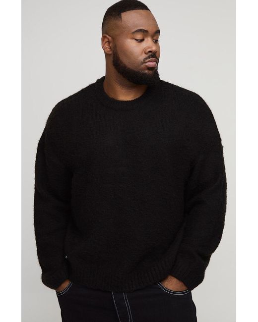 BoohooMAN Black Plus Basic Boxy Fit Brushed Knitted Jumper for men