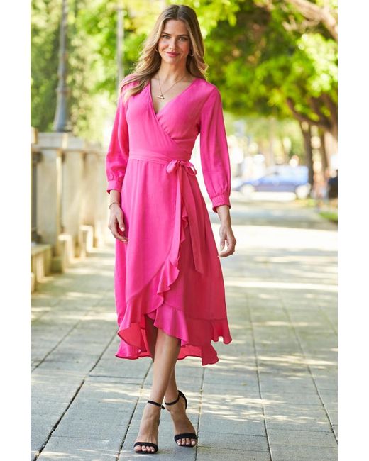 Sosandar Green Hot Ruffle Hem Midi Wrap Dress