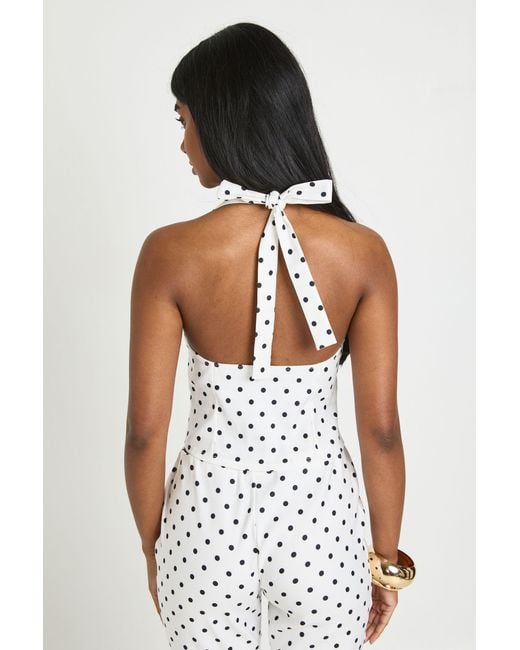 Boohoo White Bengaline Polka Dot Halter Neck Corset Top