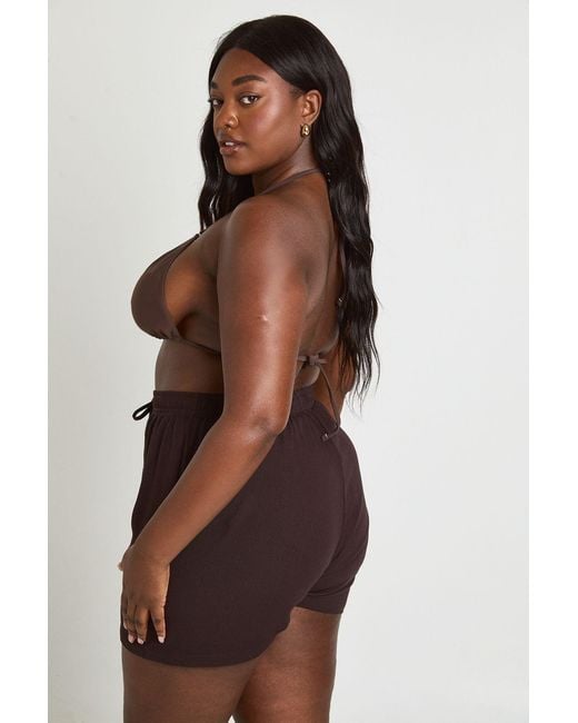 Boohoo Brown Plus Essentials Linen Look Shorts