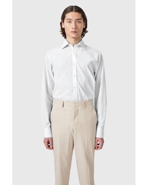 Shelby and Sons White Lewes Slim Fit Spread Collar Cotton Shirt for men
