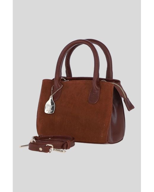 Ashwood Leather Brown Genuine And Suede Handbag With Detachable Crossbody Strap