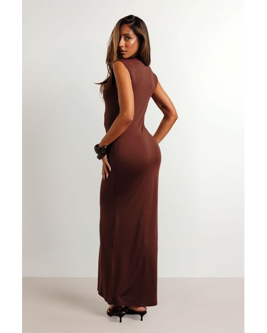 Boohoo Brown Super Soft Ruched Waist Sleeveless Maxi Dress