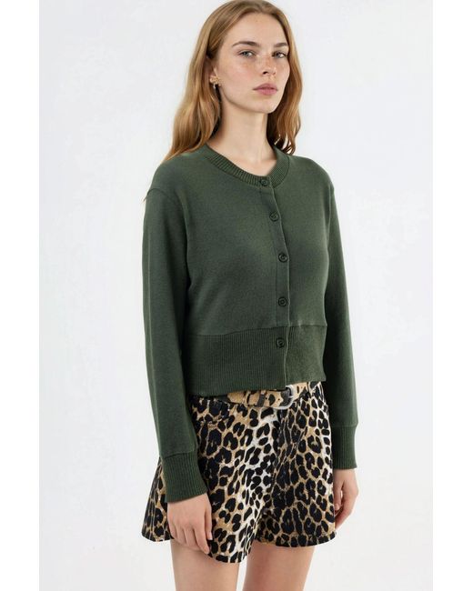 Busem Casual Crew Neck Gebuttonte Crop Jacket in het Green
