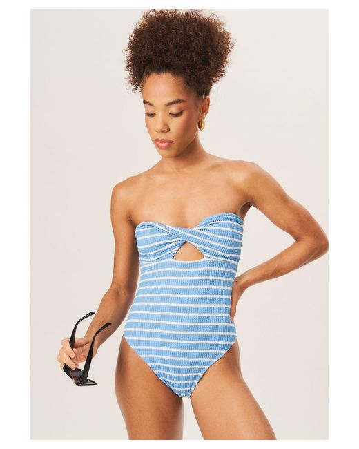 Gini London Blue Twist Front Textured Swimsuit