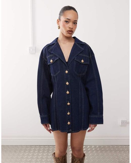 Labelrail Blue X Jennifer Mcking Structured Denim Shirt Dress