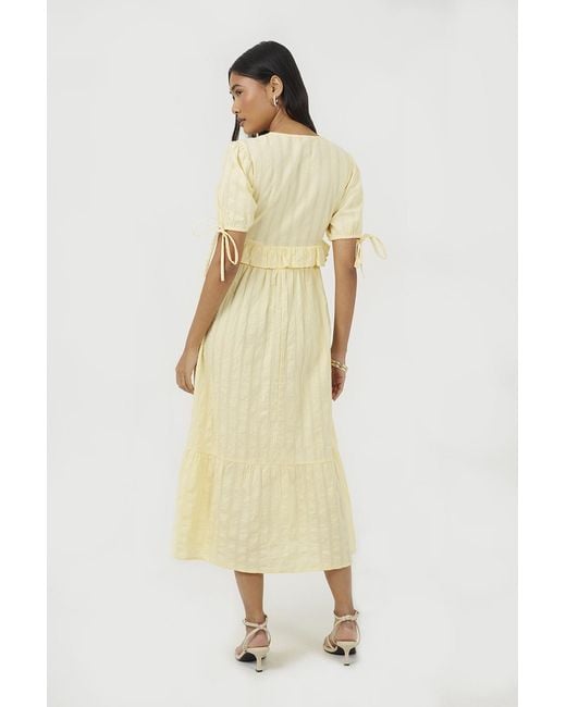 Brave Soul Metallic Puff Sleeve Maxi Dress With Tie And Ruffle Details
