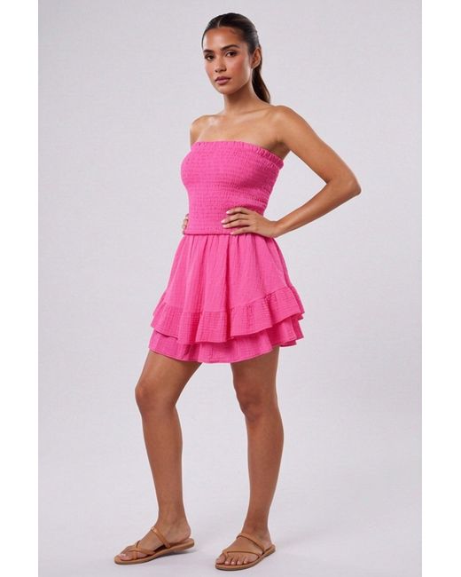 Femme Luxe Pink Shirred Bandeau Frill Hem Playsuit