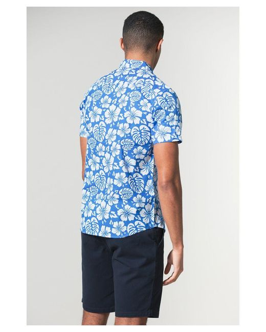 Tokyo Laundry Blue 'Hamoa' Cotton Short Sleeve Button-Up Printed Shirt for men