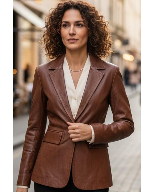 Infinity Leather Brown Italian Blazer Jacket-Eclipse Lamb Leather