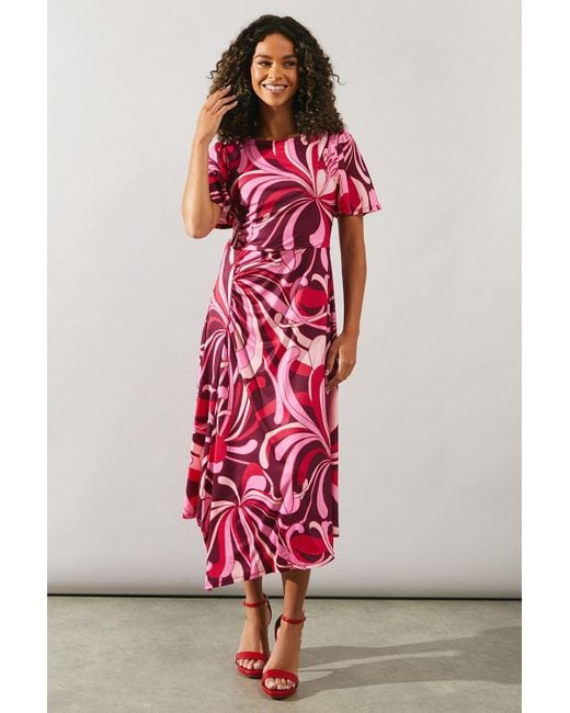 Wallis Red Occasion Abstract Print Satin Midi Dress