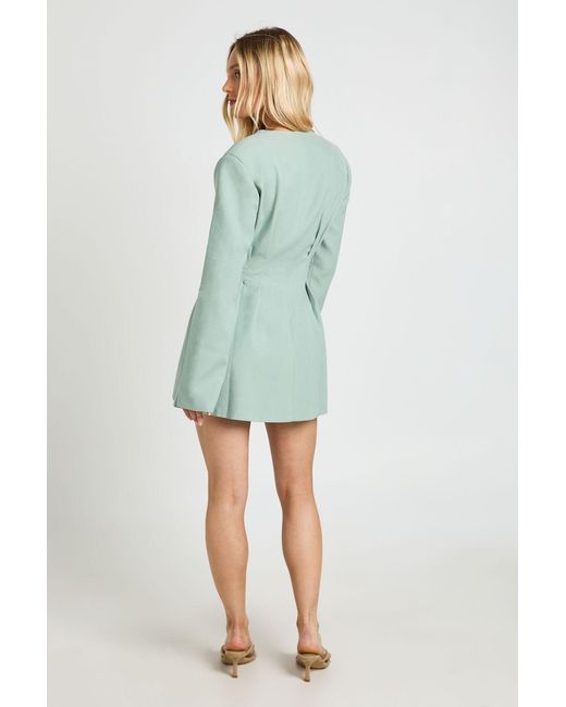 Boohoo Green Petite Long Sleeve Collarless Tailored Mini Dress