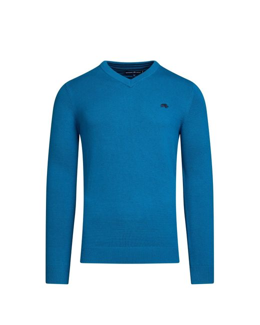 Raging Bull Klassiek Gebreide Kasjmier Mix V Hals Trui (teal) in het Blue voor heren