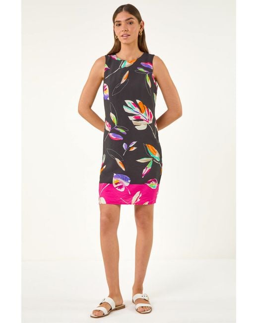 Roman Pink Leaf Print Shift Dress