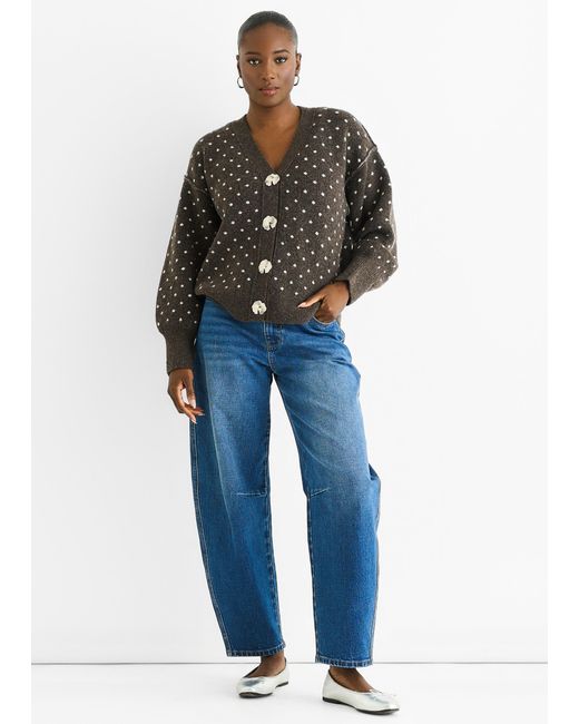 Gini London Blue Spot Print Button Cardigan Look Jumper