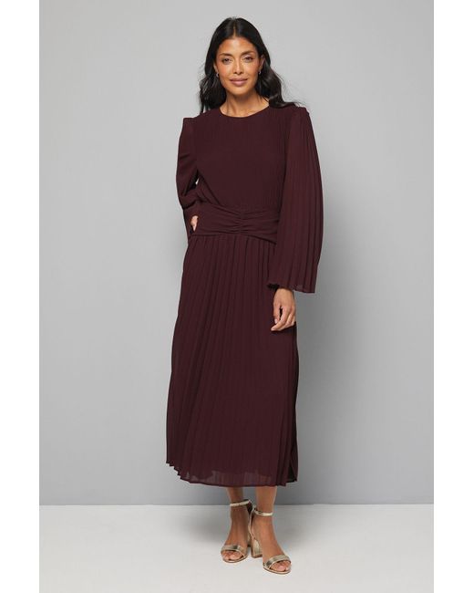 Wallis Red Pleated Flare Sleeve Waist Detail Midi Dress