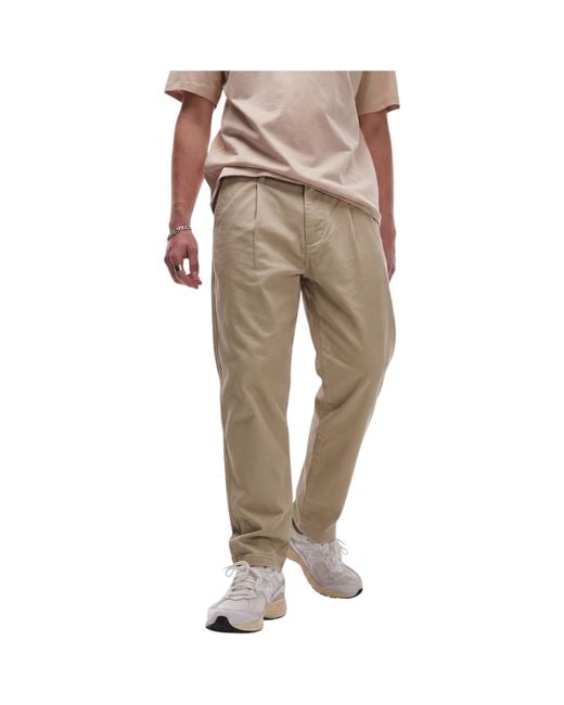 Topman Natural Chino Pant Tapered Fit Textured Soft Cotton Twin Pleat Trouser for men