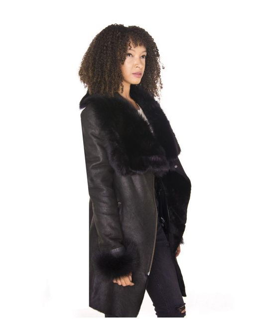 Infinity Leather Black Merino Shearling Coat With Toscana Collar-Fortaleza