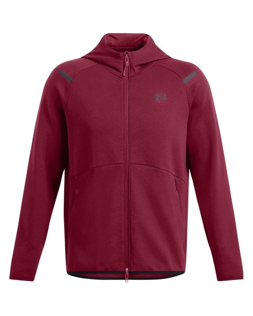 Under Armour Red Unstoppable Hooded Neck Full Zipper Solid Patterned Sweat Jacket for men