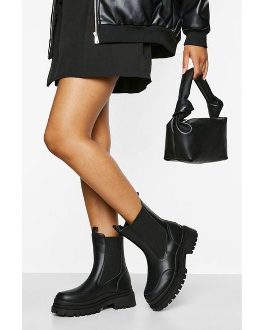 Boohoo Black Wide Fit Chunky Wave Sole Chelsea Boots