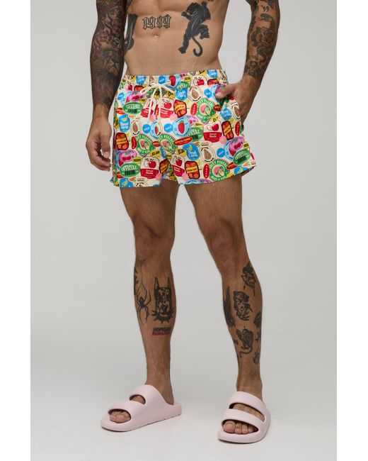 BoohooMAN Multicolor Sticker Printed Super Short Length Swim for men