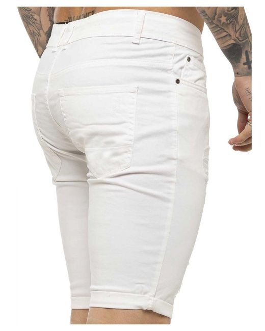 Kruze By Enzo | Skinny Fit Denim Shorts in het White voor heren