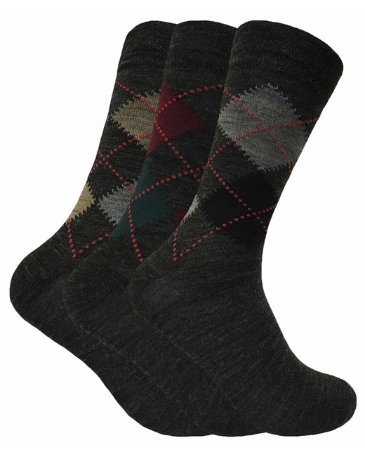 Sock Snob Black 3 Pack Lambs Wool Blend Patterned Soft Top Socks for men