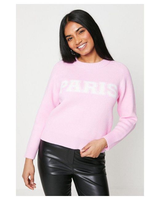 Oasis Pink Petite Slogan Sweater Viscose