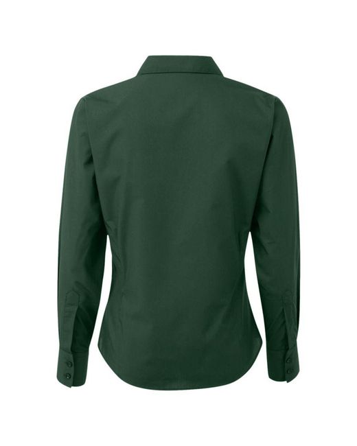 PREMIER Green Ladies Poplin Long Sleeve Blouse Plain Work Shirt (Bottle)