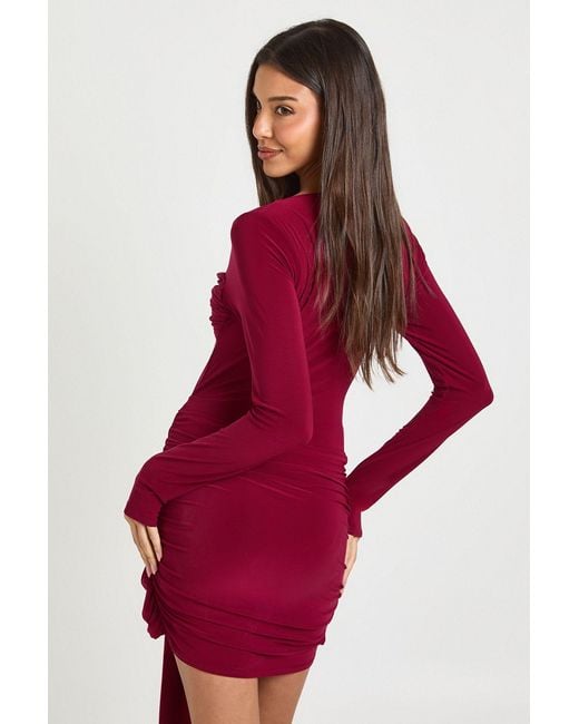 Boohoo Red Ruched Twist Detail Mini Dress